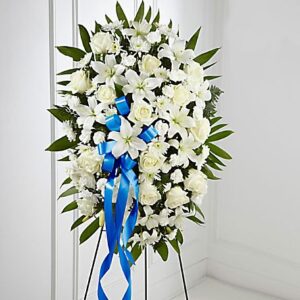 The Exquisite Tribute Standing Spray with White Ribbon